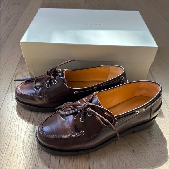 Sezane Dark Brown Leather Loafers - Picture 1 of 4